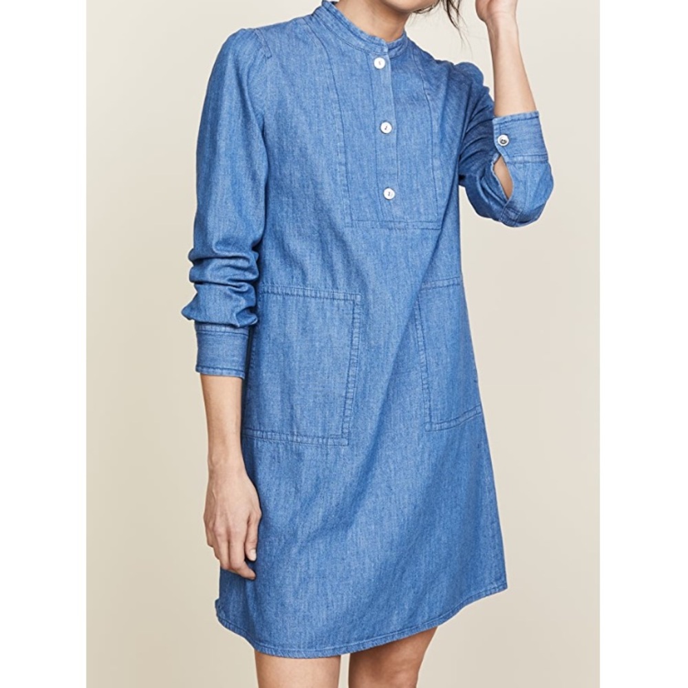A.P.C. Mandarin Collar Chambray Dress. Size 36. - Picture 2 of 9